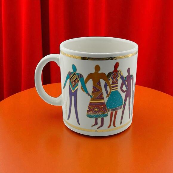 Vintage Laurel Burch “The Art of Human Being” Ceramic Coffee Mug 1992 14 ounce - Picture 1 of 8